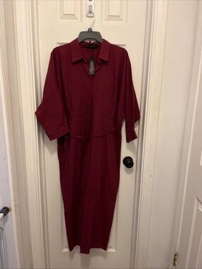 Zanzea Button-Front Shirt in Berry Red